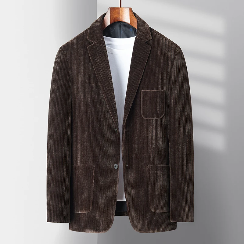 Slim Fit Corduroy Suit Jacket Two-Button Fashion Autumn Winter Business Single Breasted Westwear