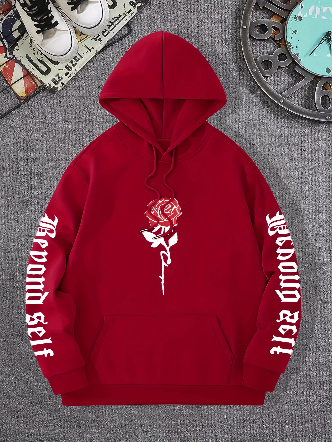 로즈 예술적 편지 인쇄 후드 캐주얼 스트리트 여성 스웨터 편안한 양털 풀오버 Crewneck 느슨한 여성 의류