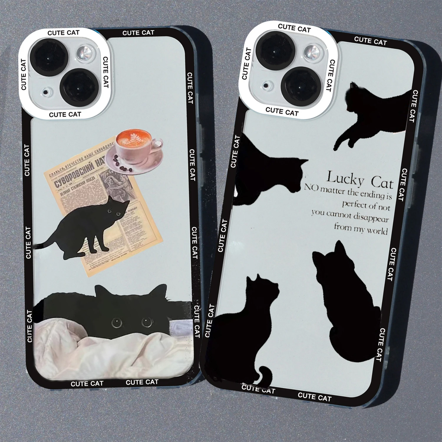 Black Cat Phone Case For Iphone 14 13 12 11 Pro Max X Xr Xs 7 8 Plus Clear  Silicone Bumper Transparent Hard Back Cover Bumper Cases Cover - Temu