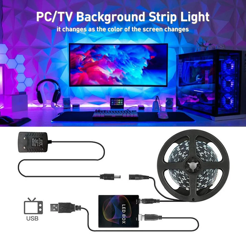 Bande lumineuse LED RGBIC immersive pour TV et PC, lumière de fond, écran d'ordinateur HDTV, diviseur de document, contrôle intelligent, lampes ambiantes