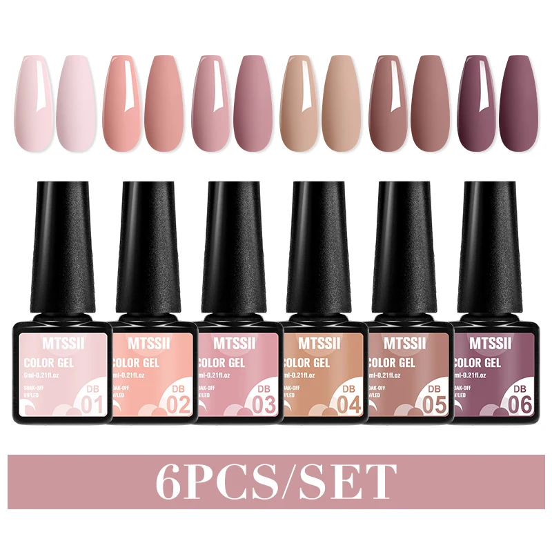 6 Pz/Set Colori Smalto Per Unghie Kit Base Top Coat Vernice Soak Off Gel Uv Led Semi-Permanente Nail Paint Gel Nail