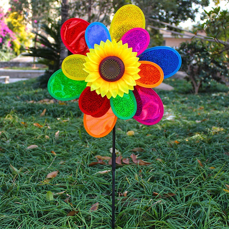 Sunflower Windmill Pinwheel Colourful Sequins Foldable Windmill Carry Camping Picnic Home Garden Decoration windmill toys garden windmill sunflower wind spinner