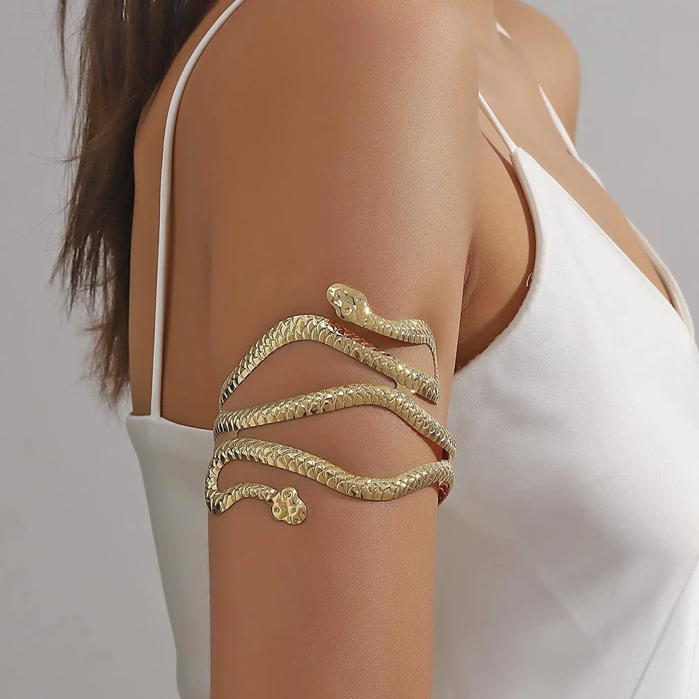 Snake Upper Arm Cuff Bangle Bracelet for Women Teens Adjustable Open Cuff Costume Jewelry