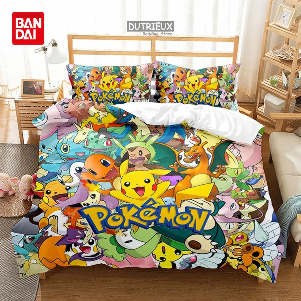 Популярный Комплект постельного белья с пододеяльником и наволочкой, постельное белье с покемоном Пикачу, постельное белье с двойным и двойным покрытием, постельное белье для взрослых и детей, пододеяльник в подарок