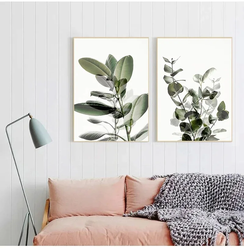 Green Plant Leaves Poster Print Eucalyptus Wall Art for Living Room Home Decoration
