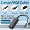 48V to 5V POE Splitter Adapter Active Adaptive Separator Isolated Injector DC Micro USB tpye-C USB Female for 1000M Camera 1
