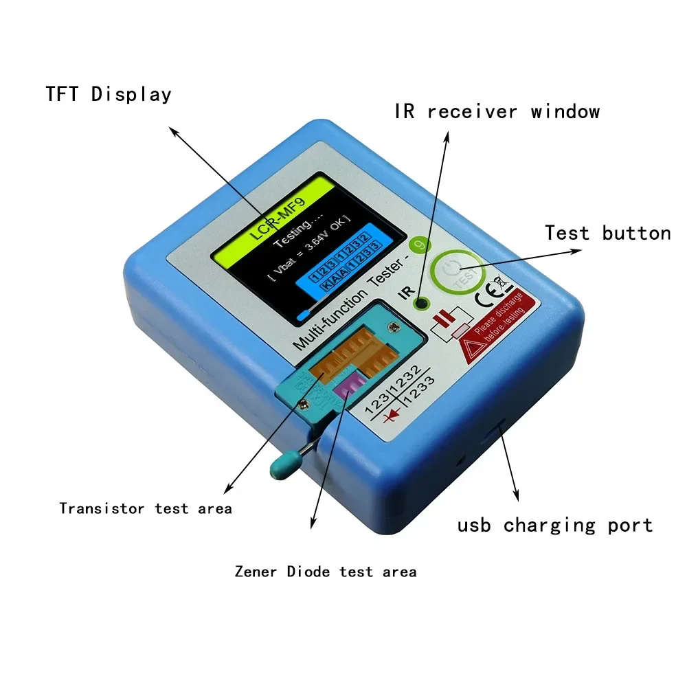 Transistor Tester LCR MF9 Transistor Tester TFT Diode Triode Capacitance Meter LCR ESR NPN PNP MOSFET IR Tester