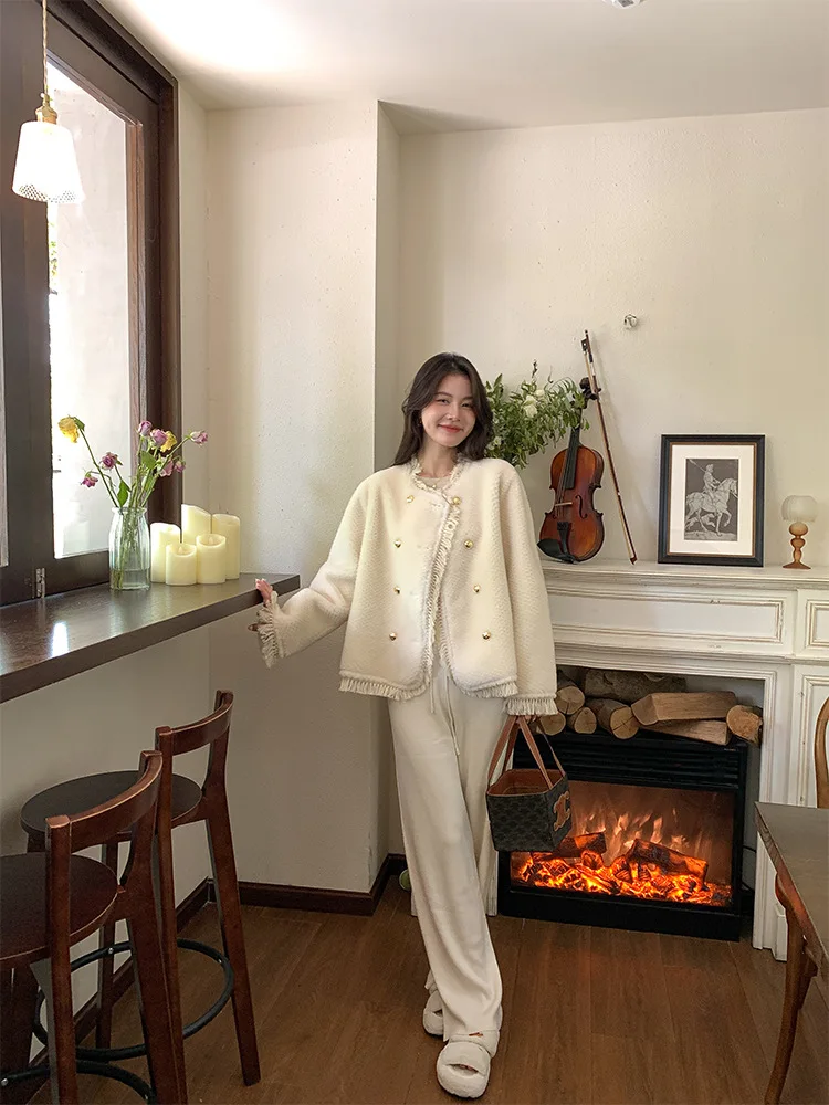 Lamb Wool Coat Female Sheep Shearing Fur Integrated Short Temperament Ladies Small Fragrant Tassel Fur Autumn and Winter New