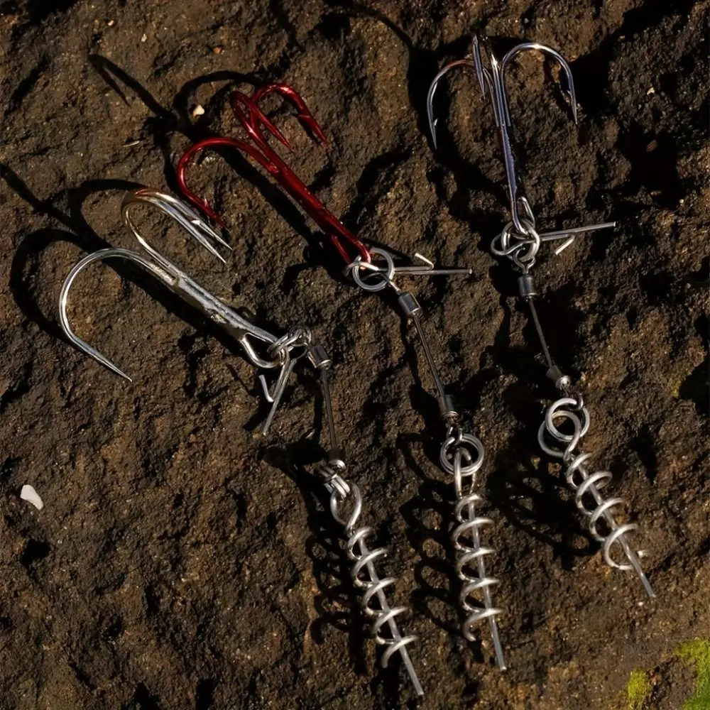 

3pcs/Bag 1#/1/0# Fishing Hooks With Spring Pin Bent Round Fish Red Hooks High Carbon Steel 3-color Treble Hook Saltwater Bass