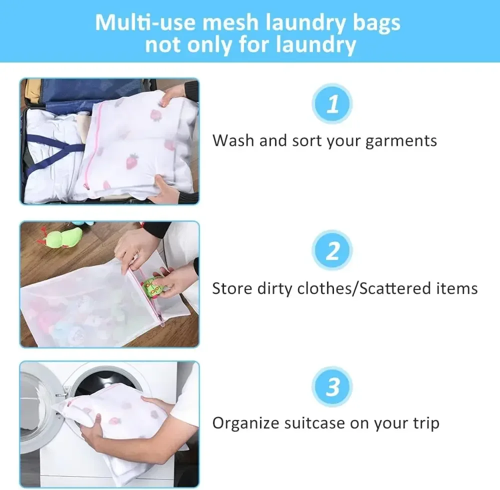 3pcs Fine Mesh Laundry Bags Travel Net Wash Bags Lingerie for Washer Dryer Delicates Bras Underwear Socks Mask Blouse Silk