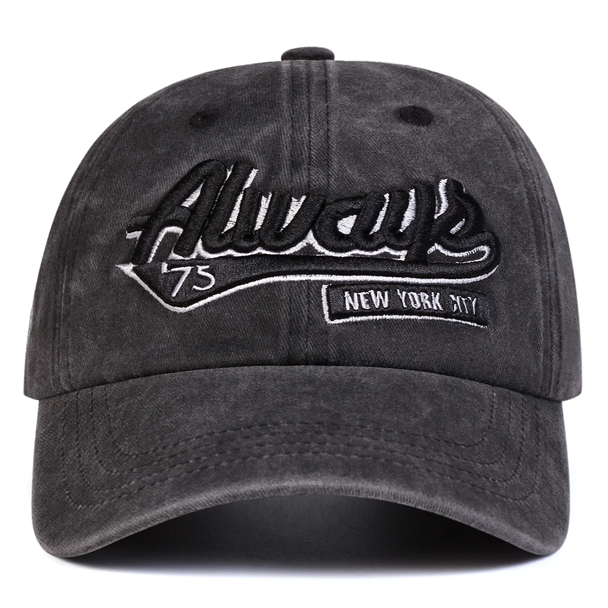 Unisex Always75 Buchstaben-Stickerei-Wasch-Baseballkappen, verstellbare Freizeithüte, Frühlings- und Herbst-Sonnenschutzhut im Freien – Detail 4