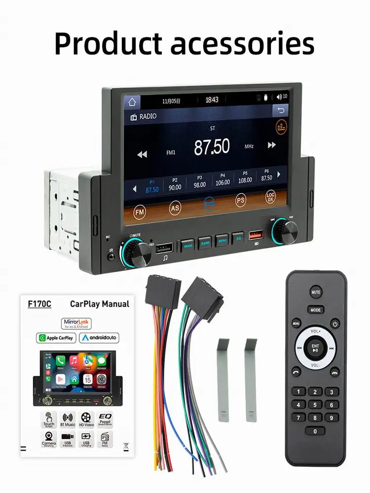 1 Din Car Radio Stereo FM Audio Stereo MP5 Player Bluetooth 6.2"Touch Screen USB for Autoradio Apple Carplay Android Auto
