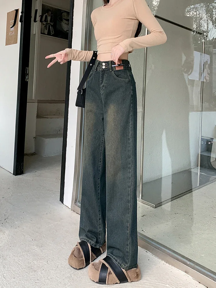 Jielur New High Waist Slim Chic Straight Jeans Female Casual Loose Fashion Street Women Jeans Simple Basic Autumn Pants Woman