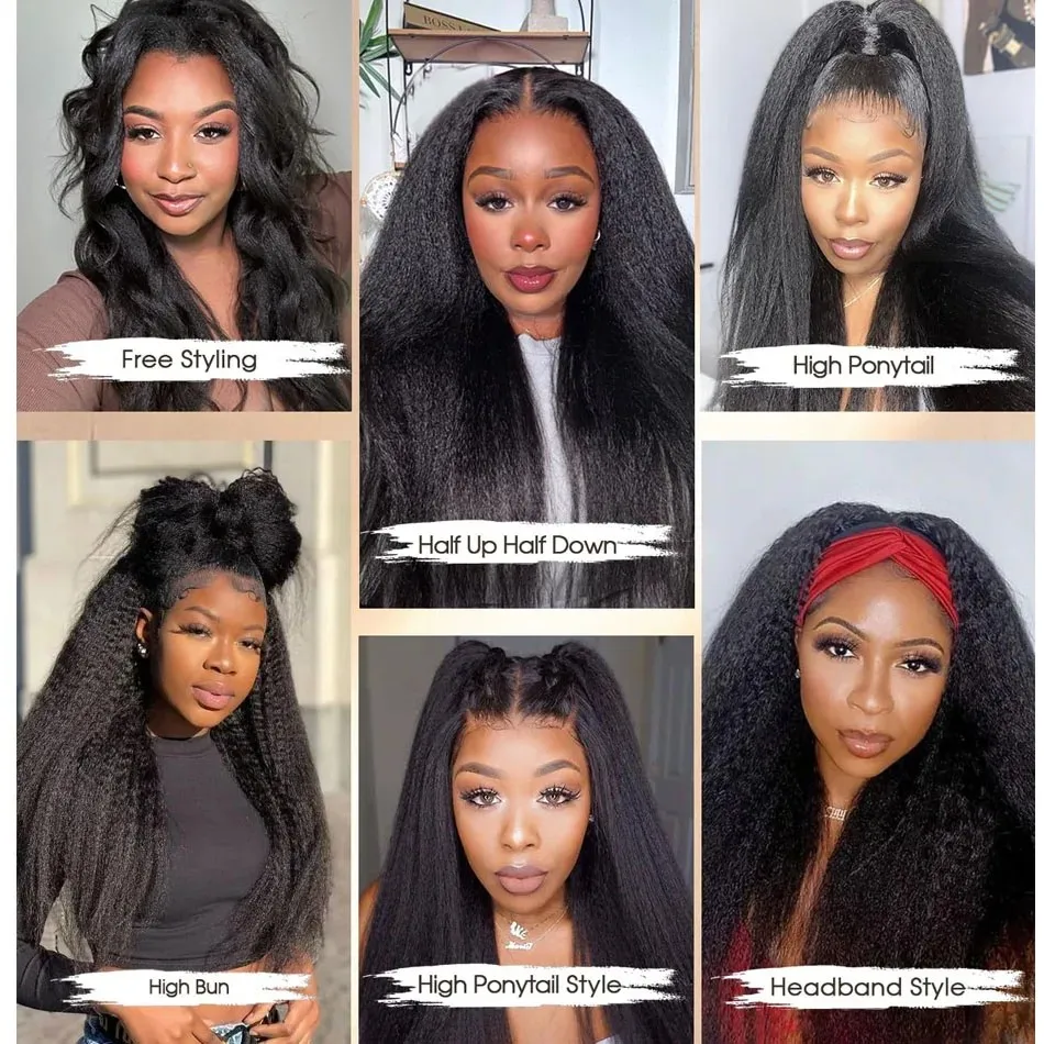 3 IN 1 Kinky Straight Half Wigs Ready to Wear Kinky Straight Half Wigs Human Hair Flip Over Wig Drawstring Glueless 250 Density 5