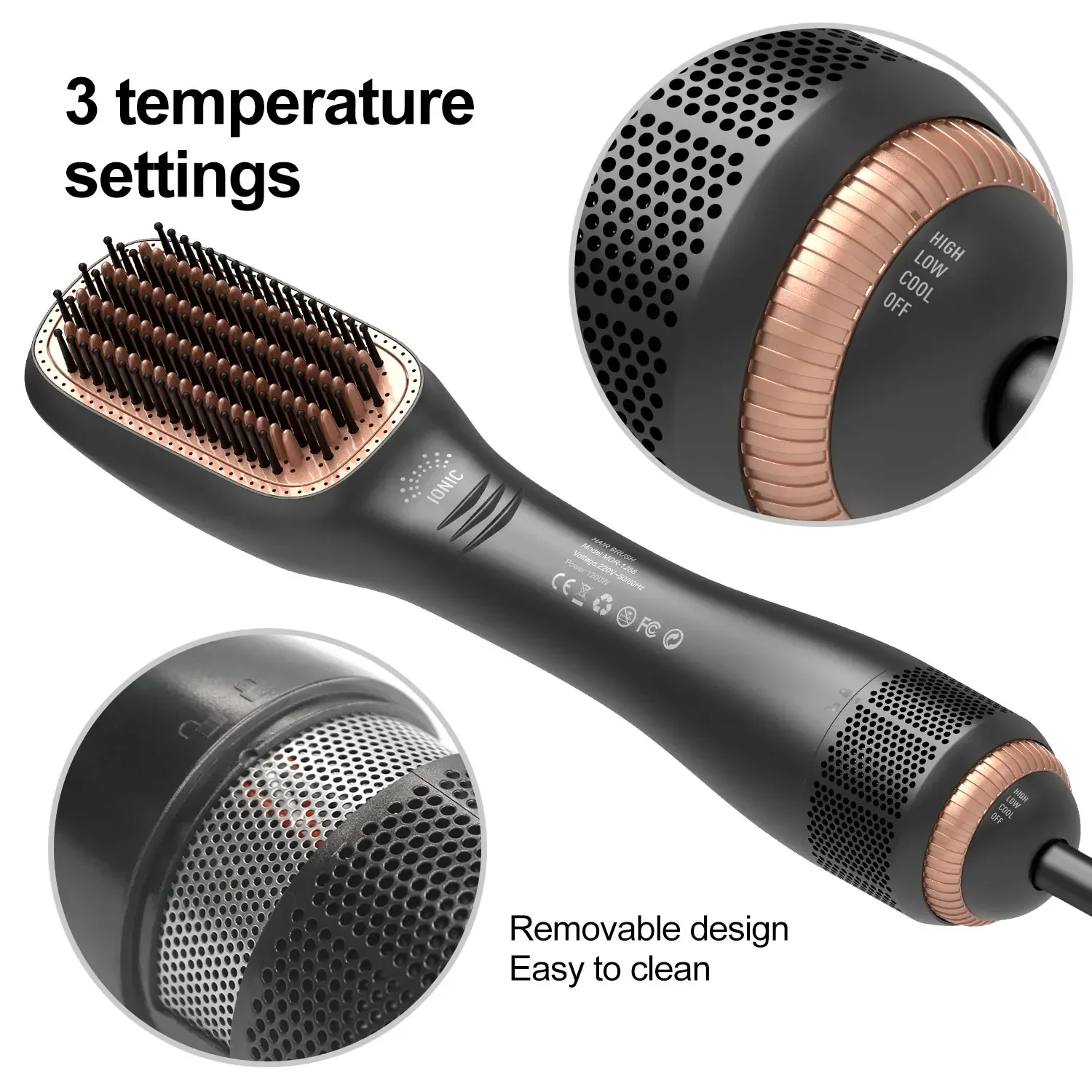 Hair Dryer Brush 3 in 1 Hot-Air Brushes 1200 W Powerful Ceramic Tourmaline Ionic  For All Hair Types Ionic Hair Brush 5