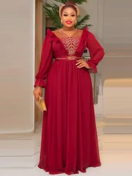 2024 Spring Summer Chiffon Dresses Wedding Party Women Long Sleeve Robe Dubai African Kaftan Abaya Prom Evening Gown Lady Outfit