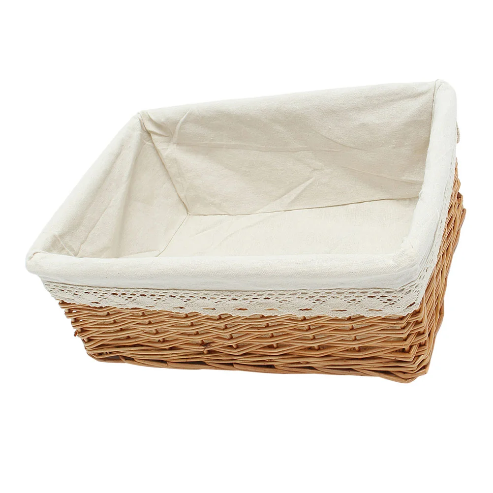 

Rectangular Hand-woven Basket Multipurpose Wicker Storage Basket with Removable Washable Liner Willow Woven Containers - Size M