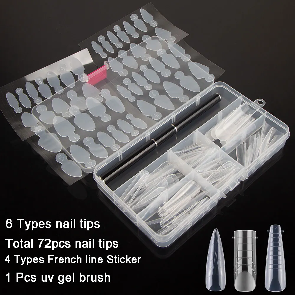 72Pcs Dual Form Con Pennello Per Unghie 48Pcs French Line Sticker Per Poly Nails Gel Quick Extension Building Mold Top Form Per Unghie