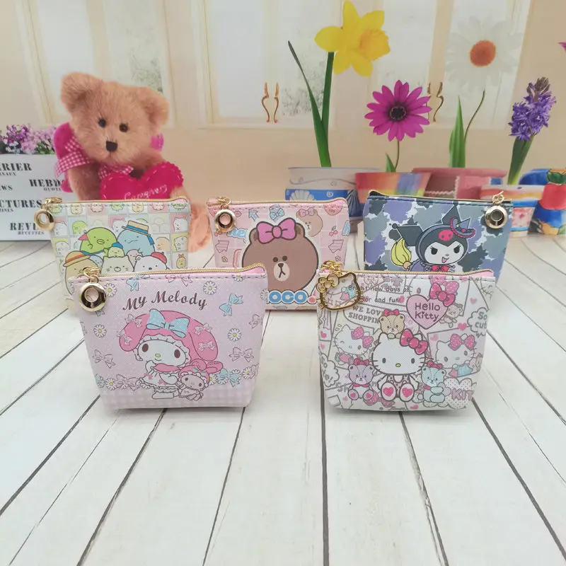 

Kawaii Hellokitty Wallet Sanrio Pompom Purin Cinnamoroll Kuromi Student Card Headset Bag Cute Girl Mini Shopping Storage Bag
