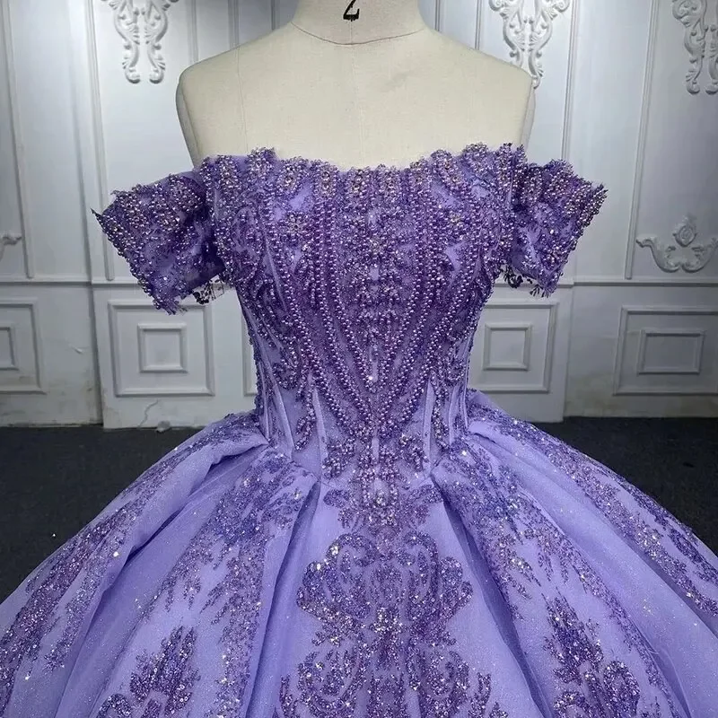 

Quinceañeras Dresses Beading Ball Gown Evening Gowns Off the Shoulder Birthday Party Prom Dresses Sweet 15 Sequins Vestido 15