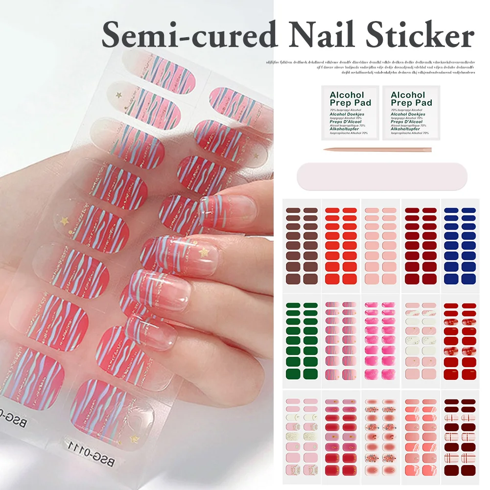 SemiCuredGelNailStickersNailPolishStripsWaterproofLongLasting