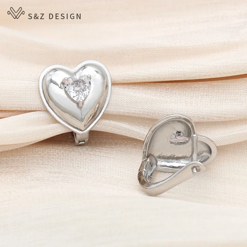 S&Z DESIGN New Fashion Heart-shaped Cubic Zirconia Drop Earrings For Women Wedding Elegant Jewelry Rose Gold Color Eardrop