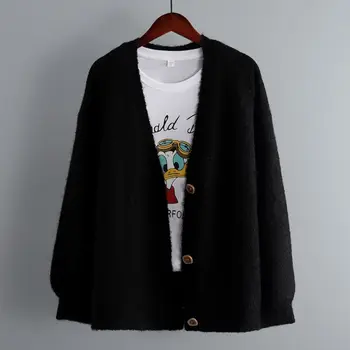 Black Cashmere Blend Wool Soft Winter Warm Knitted V-Neck Women's Cardigans Sweater Korean Fashion Casual Cardigan For Women 5