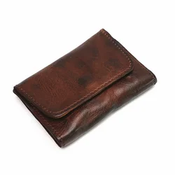 Vintage Genuine Leather Wallet - Handmade Unisex Card Holder and Coin Purse (Dark Brown)