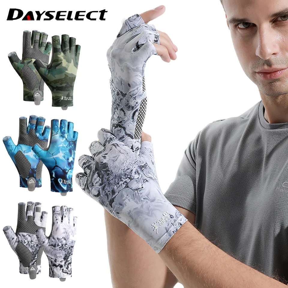 Fishing Gloves Sunscreen Exposed Finger High Elastic Ice Silk Anti-skid Half Finger Men Women 1Pair