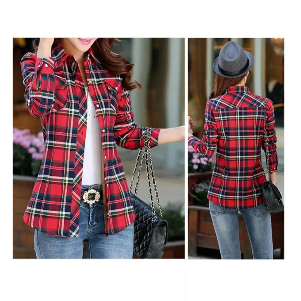 

Women Coat Plaid Print Shirt Style Coat Jacket with Thick Fleece Lining for Women Winter Warm Outerwear with Lapel Pockets