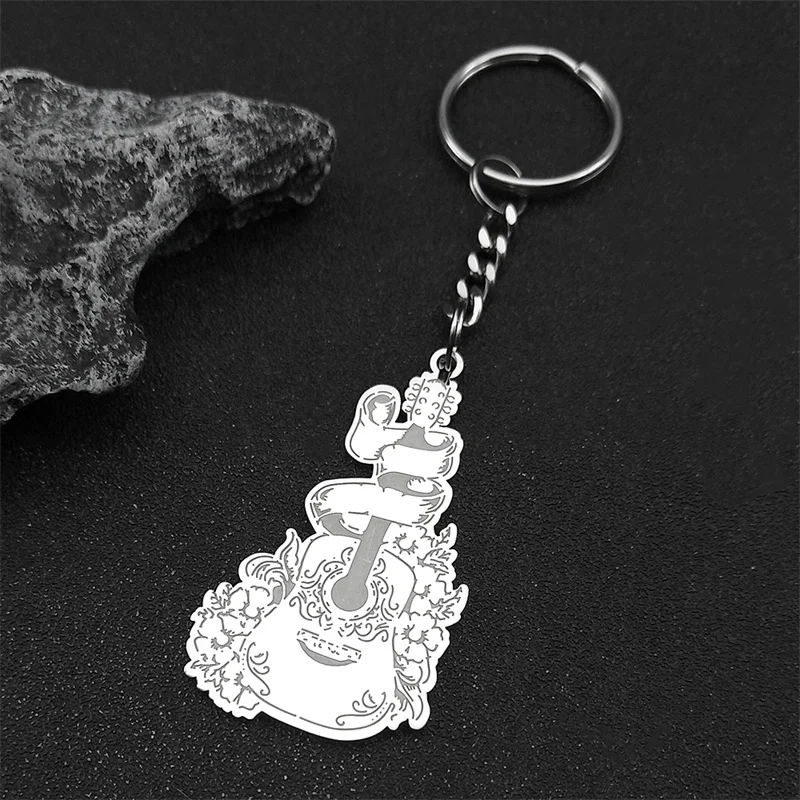 Hiphop Musik Gitarre Blume Schlüsselanhänger für Frauen Männer Edelstahl Gold Silber Farbe Musical Liebhaber Schlüsselanhänger Schmuck – Detail 4