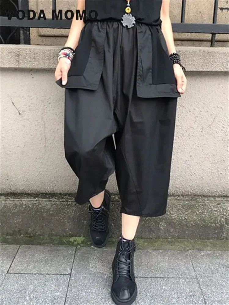 Neun-punkt Hosen Harajuku Casual Cargo Hosen Solide Baggy Gerade Hosen Breite Bein Taschen Jogger Hosen Y2K Frauen Streetwear