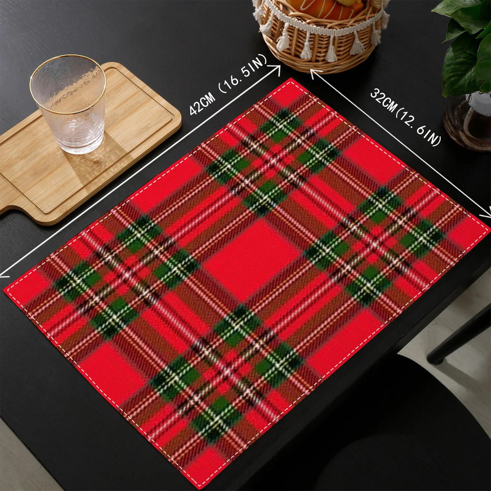VIKAMA 4/6/8/10-delige kerst placemats Schotse tartan feesttafel decoratieve matten keuken onderzetters koffie onderzetters_voghion.com