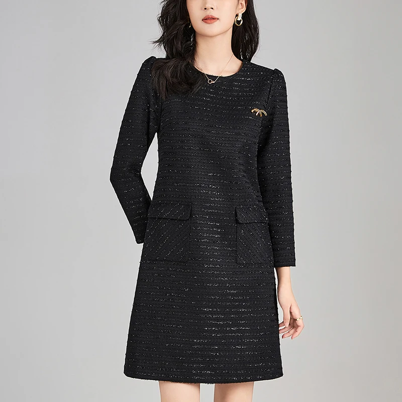 chinese dress ladies Tweed Dress | The Amelie | Black / Noir | Classic Elegance Mini Dress Noir / M by Chloe Colette