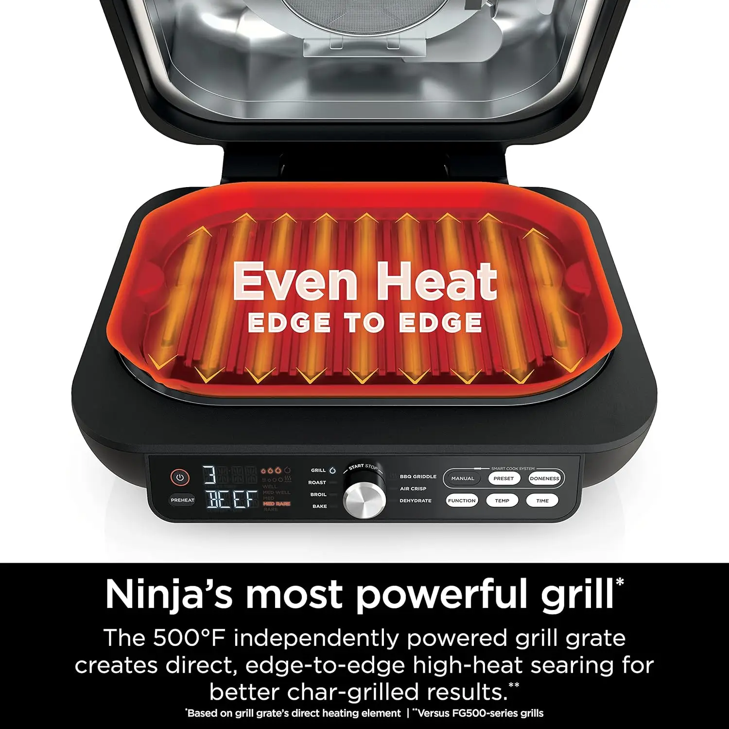 7-in-1 Indoor Grill/Griddle Combo, use Opened or Closed, Air Fry, Dehydrate & More, Pro Power Grate, Flat Top, Crisper, Black 3