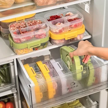 Refrigerator Food Storage Box Sealed Clear Divided Fresh-Keeping Box Kitchen Organizer Meat Fruit Vegetable Storage Container
