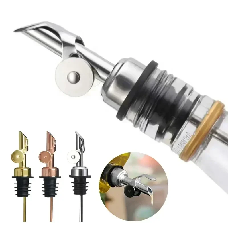 DIFENLUN 4 Versa Vino Automatici In Acciaio Inox Con Beccuccio Flip - Tappi Versatori Per Bottiglie Di Vino, Olio E Aceto, Colore Oro