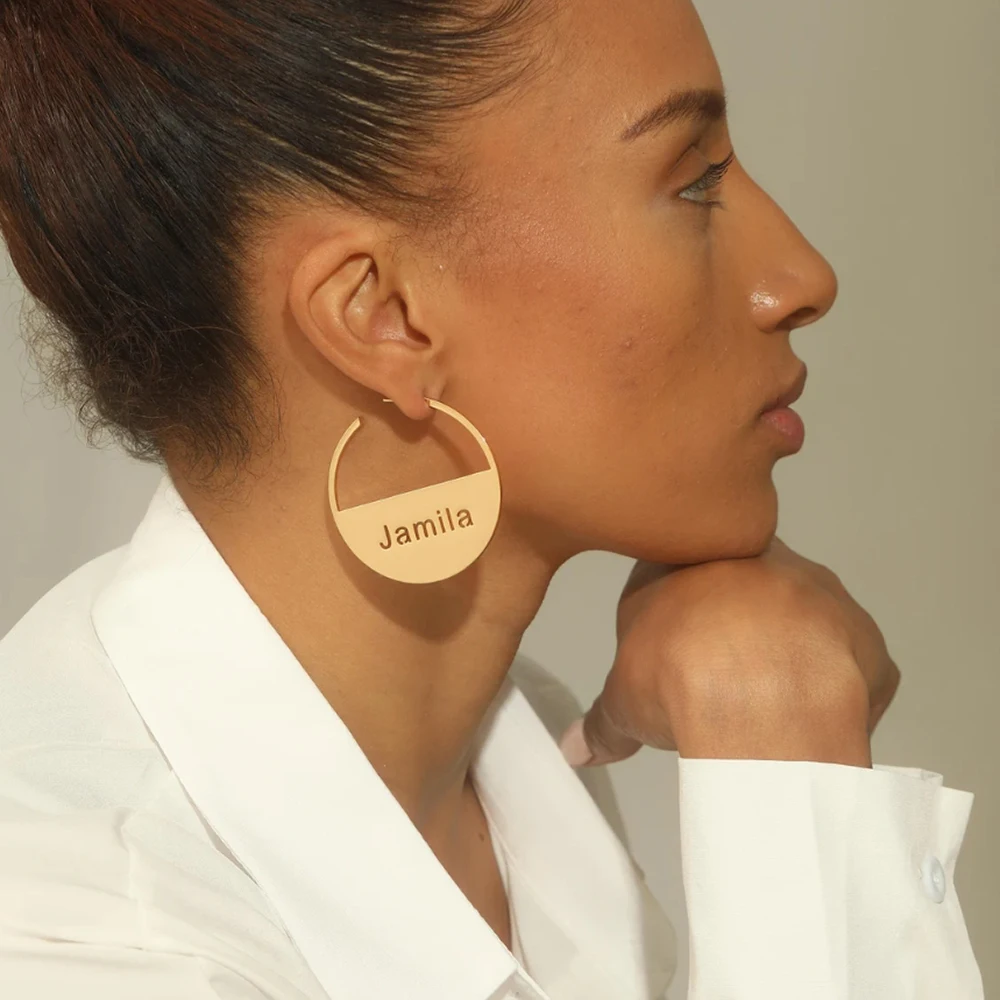 Custom name earrings large round earrings personalized earrings custom name round earrings mother gift women gift