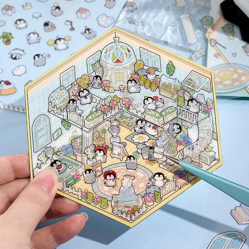 Cartoon Penguin Capybara Landscape Sticker 3D Miniature Scene DIY Pocket Cabin Scene Stacking Pasting Sticker Gift for Kid Child cartoon stickers cartoon sticker