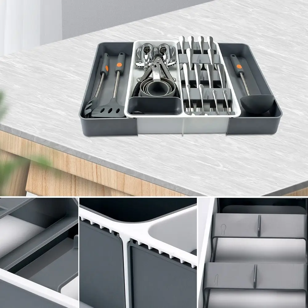 

Expandable Utensil Drawer Organizer 5 Compartments Adjustable Tableware Divider Tray Lightweight Spoon Fork Block Holder