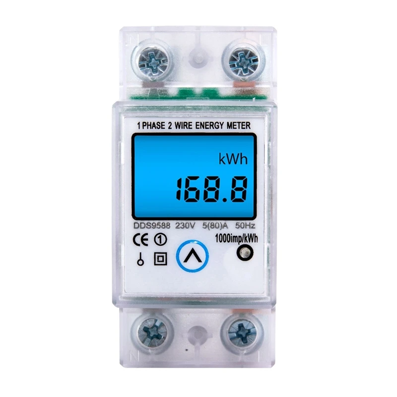 

1 Pcs AC Power Energy Meter 5(80)A 230V 50Hz Din Rail KWH Voltage Current Meter Backlight With Reset Zero