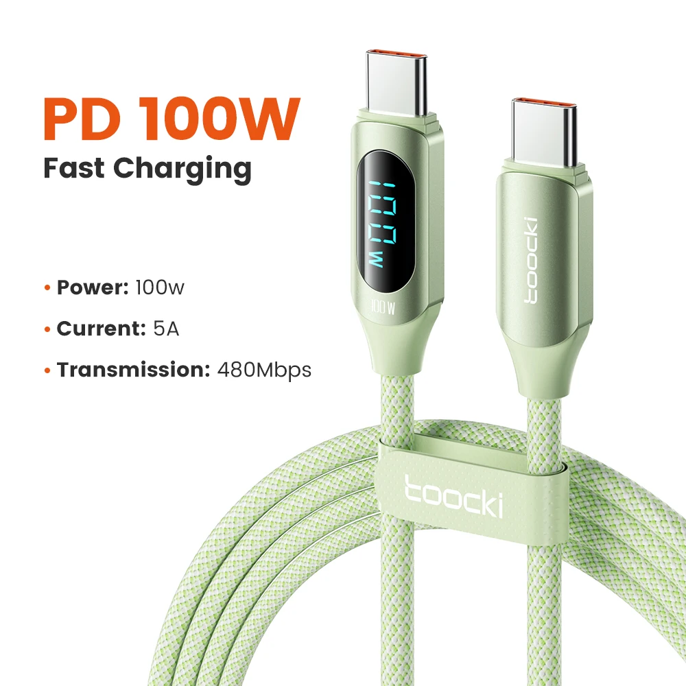 High-Speed 100W USB-C to USB-C Cable with Digital Display - Colorful Data and Charging Cord