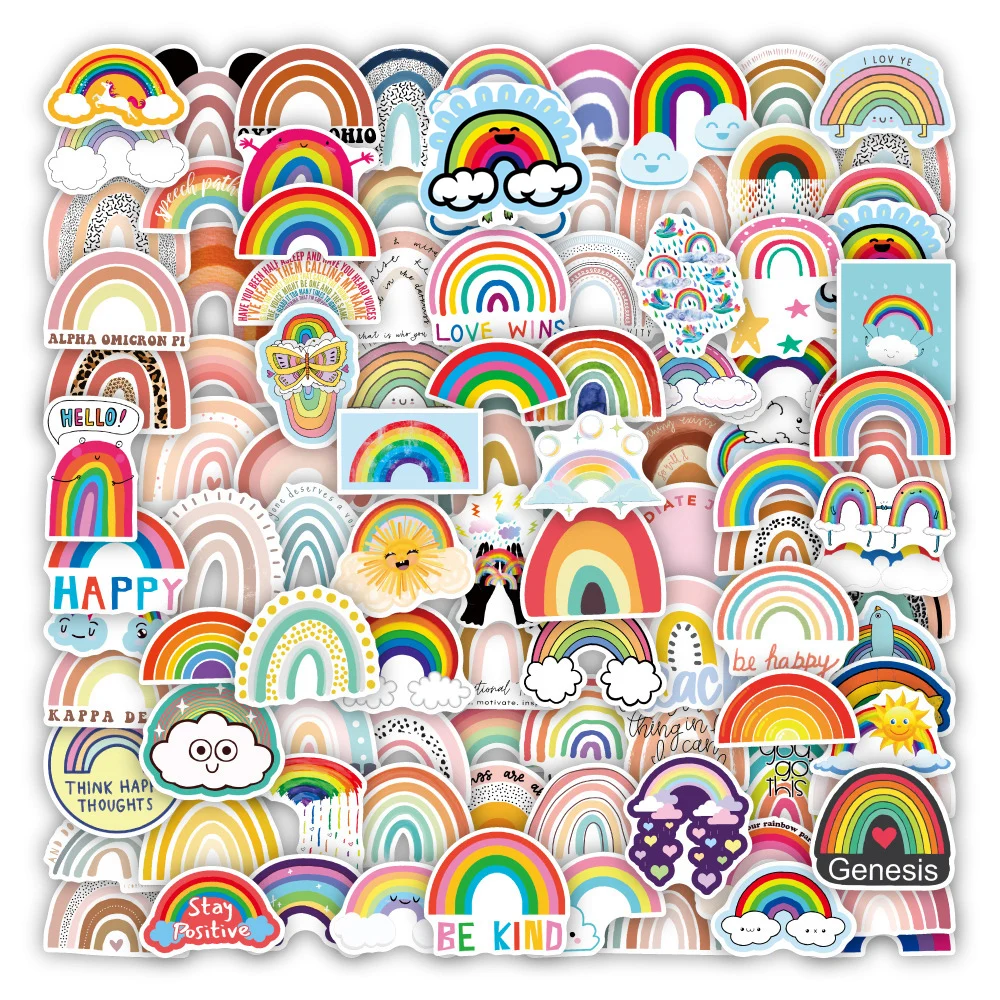 

10/30/50/100pcs Boho Style Rainbow Cartoon Stickers Kawaii Graffiti Sticker Diary Laptop Notebook Waterproof Decals Fun for Kids