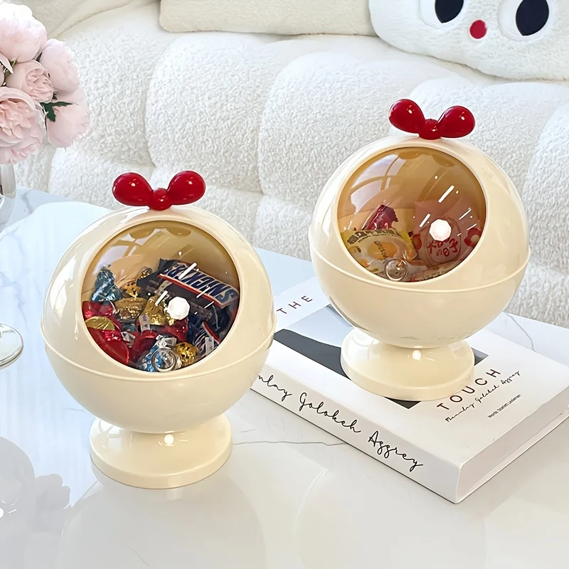 1 classic cream colored circular plastic tabletop storage box with transparent lid, suitable for living rooms and coffee tables 3