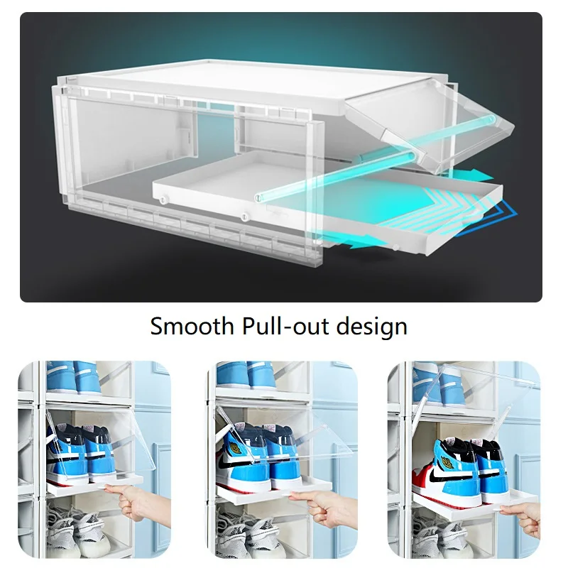 Clear Plastic Shoe Storage Boxes Stackable Shoe Organizer Closet Pull Out drawer Design Formwell-DF8