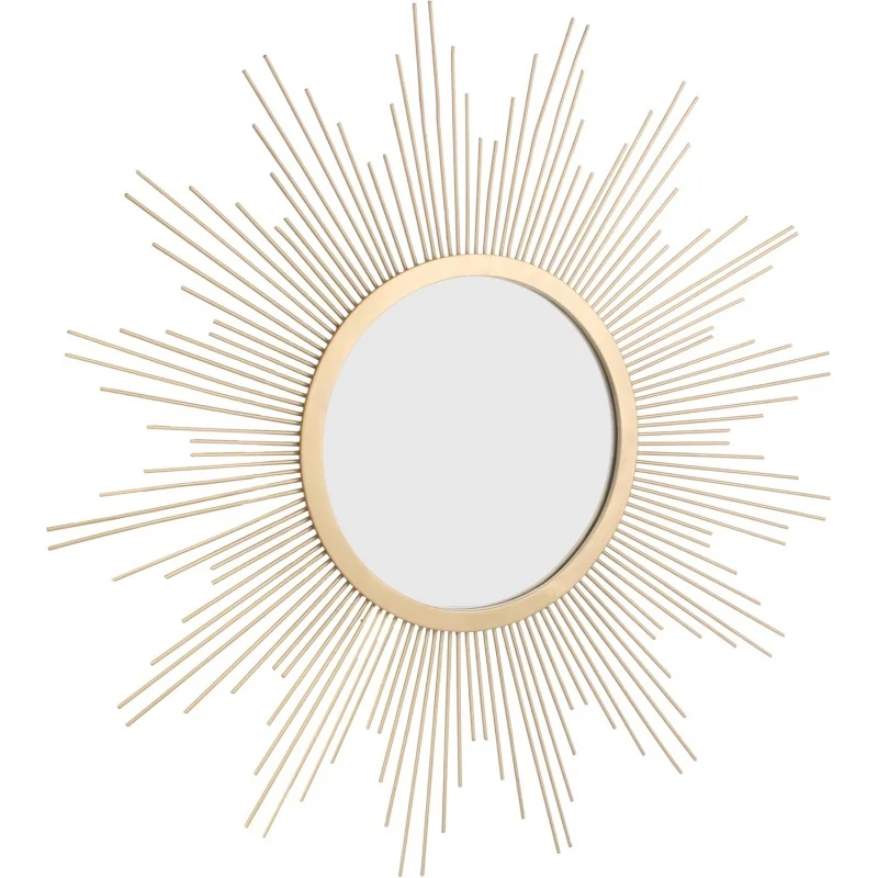 Round 23" Antique Gold Metal Starburst Hanging Wall Mirror with Attached Mounting Bracket, Decorative Decor for Living Room
