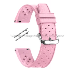 Tropical Silicone Quick Release Watch Band Strap - Premium Rubber Tropic Design - 22mm (Pink - Silver)