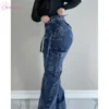 Women Straight Cargo Jeans Women's Streetwear Stretchy High Waisted Jeans Unique Multi-Pocket Female Trousers Pocket Design 1