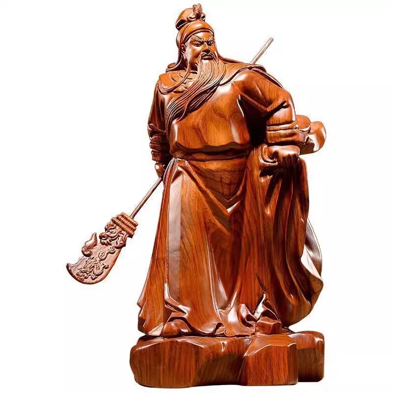 Guan Gong Statue Rosewood Carving God of Wealth Home Altar Office/Shop Decor Feng Shui Gift