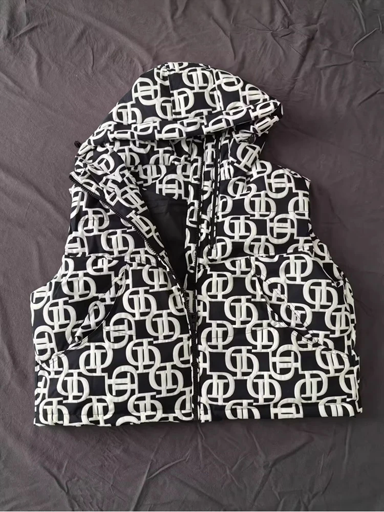 Autumn Winter Hooded Letters Printed Down Vest Women White Duck Down Sleeveless Casual Vests Female Warm Zipper Loose Waistcoats 12 Sf6b3d7a93dce4134b132963e8bb0ec60U